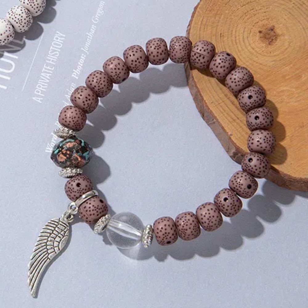 Boho Brown Beaded Dangle Wing Charm Bracelet NEW - Picture 8 of 9